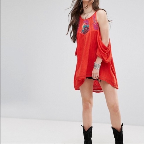 Free People Fast Time Embroidered Beaded Cold Shoulder Top - Picture 3 of 4